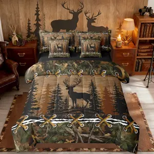 Deer Bed Bag,Comforter Bed Set,7 Pieces Country Camo Bedding Set,Mens Elk Moose Comforter,and Sheet Set,Deer Bed Set,Woodland Animals Farmhouse Bed Set