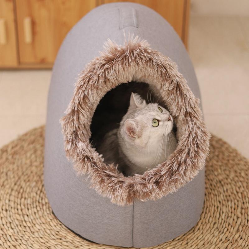 Cozy Enclosed Pet Bed Portable Cat and Dog House with Comfortable Long Fur Lining Ideal for Cats and Small Dogs Perfect for Warm Cozy Rest
