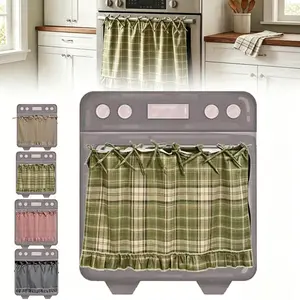 Handmade Farmhouse Oven Skirt Curtain 30×21.5 Inch Rustic Ruffled Stove/Oven/Dishwasher Cover with Tie Top Decorative Kitchen Appliance Curtain Fit Most Ovens