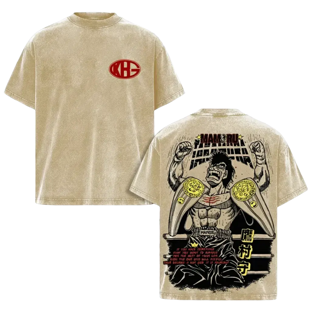 Mamoru Takamura Hajime no Ippo T-Shirt - Iconic Takamura Wings Pose Graphic Oversized Vintage Tee, KBG Anime Boxing Merch, Washed Black Cotton Unisex Streetwear