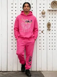【2-piece set】Y2K Men's Hooded Sweatshirt, Spider Web Pattern, Letter Print, Colorful Stars, Street Punk Style, Casual Fitted, Fall & Winter, Graphic Hoodie，There are combination sets, single piece hoodies, single piece sweatpants, and multiple choices