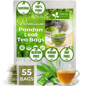 FreshDrinkUS, 55 Pandan Leaf Tea Bags, 100% Natural & Pure from Pandan Leaves. Loose Leaf Pandan Herbal Tea. Pandan Leaf Tea. Made with Natural Material Tea Bags. No Sugar, No Caffeine, No Gluten, Vegan. Beverage