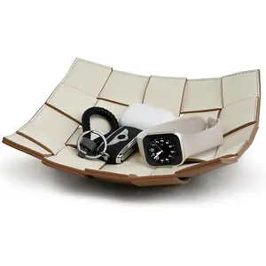 Unisex faux leather bowl storage tray, suitable for entryway table and nightstand, perfect for storing daily necessities, wallets, keys and jewelry ideal gift choice
