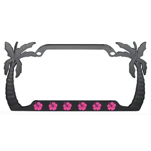 Hibiscus Flower Design Palm Tree Heavy Duty Metal License Plate Frame Auto License Plate Frame/Car Accessories