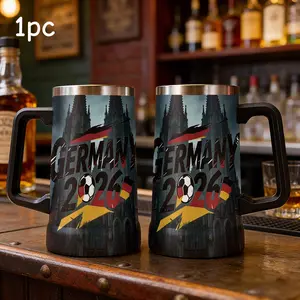 1pc 24oz 2026 Germany World Cup Painting Stainless Steel Tumbler - Multiple pattern styles available, Double Wall Insulated, Ideal for Christmas, Thanksgiving, Mother's Day & Father's Day, Coffee Travel Mug, Hot And Cold Drinks, Office