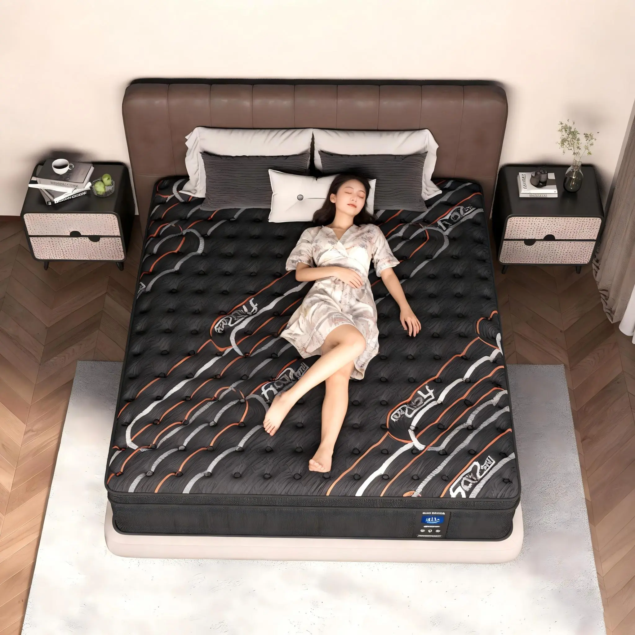 MRH 10/12/14 Inch  Queen Size Mattress Memory Foam Medium Firm Spring Hybrid Mattress with Lumbar Support Comfortable Sleep Relief for Home Rooms Hotels Interior Modern in a Box Mattress