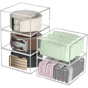 5 Layers Clear Square Acrylic Belt Organizer for Closet, Belt Holder for Accessories, Scarves, Ties, Jewelry, Bracelets-Space-Saving Storage Solution