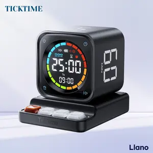 TK3 Pomodoro Timer Cube, Desk Productivity Timer with 5/10/30/60 Min Presets, Custom Countdown, Stopwatch, Clock, 3 Alarm, Silent, Vibrate & Sound Alert, for Task, ADHD, Study, Kitchen, Black