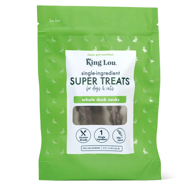 King Lou Whole Duck Necks Dental Treats for Dogs, Single Ingredient, Human Grade, 100% USA, All Natural, Minimally Processed Pet Products Food Supplies