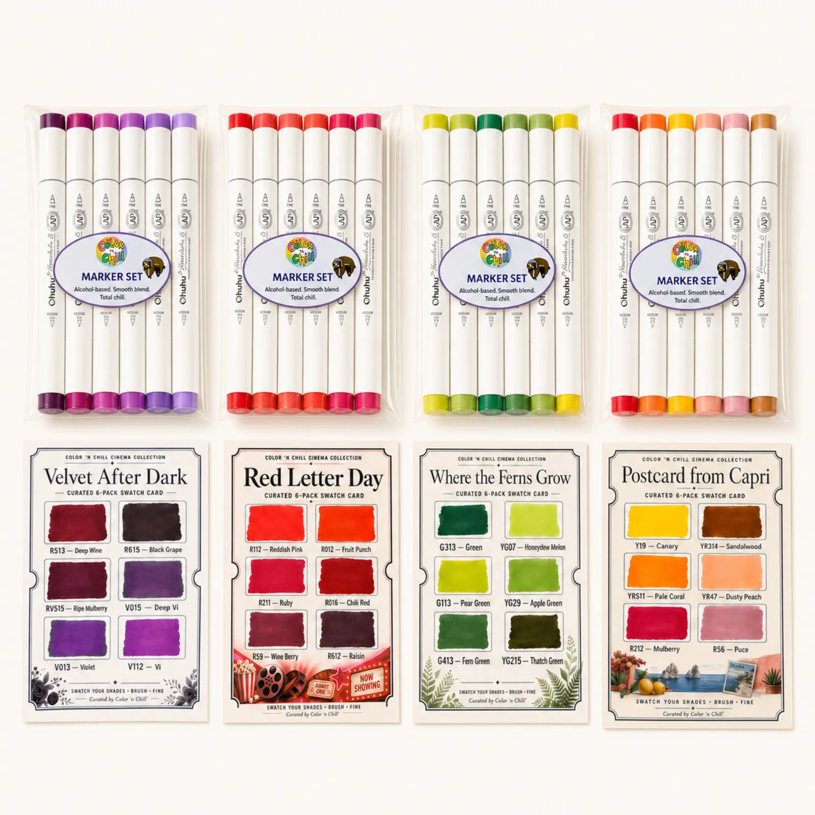 Ohuhu Color ’n Chill Cinema Collection Honolulu B Curated 6-Marker Pack, Art Supplies Colouring Pens & Markers & Daubers for Office Stationery
