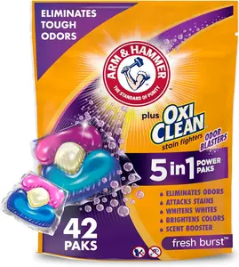 Arm & Hammer Plus OxiClean With Odor Blasters Laundry Detergent 5-IN-1 Power Paks, 42CT (Packaging may vary)