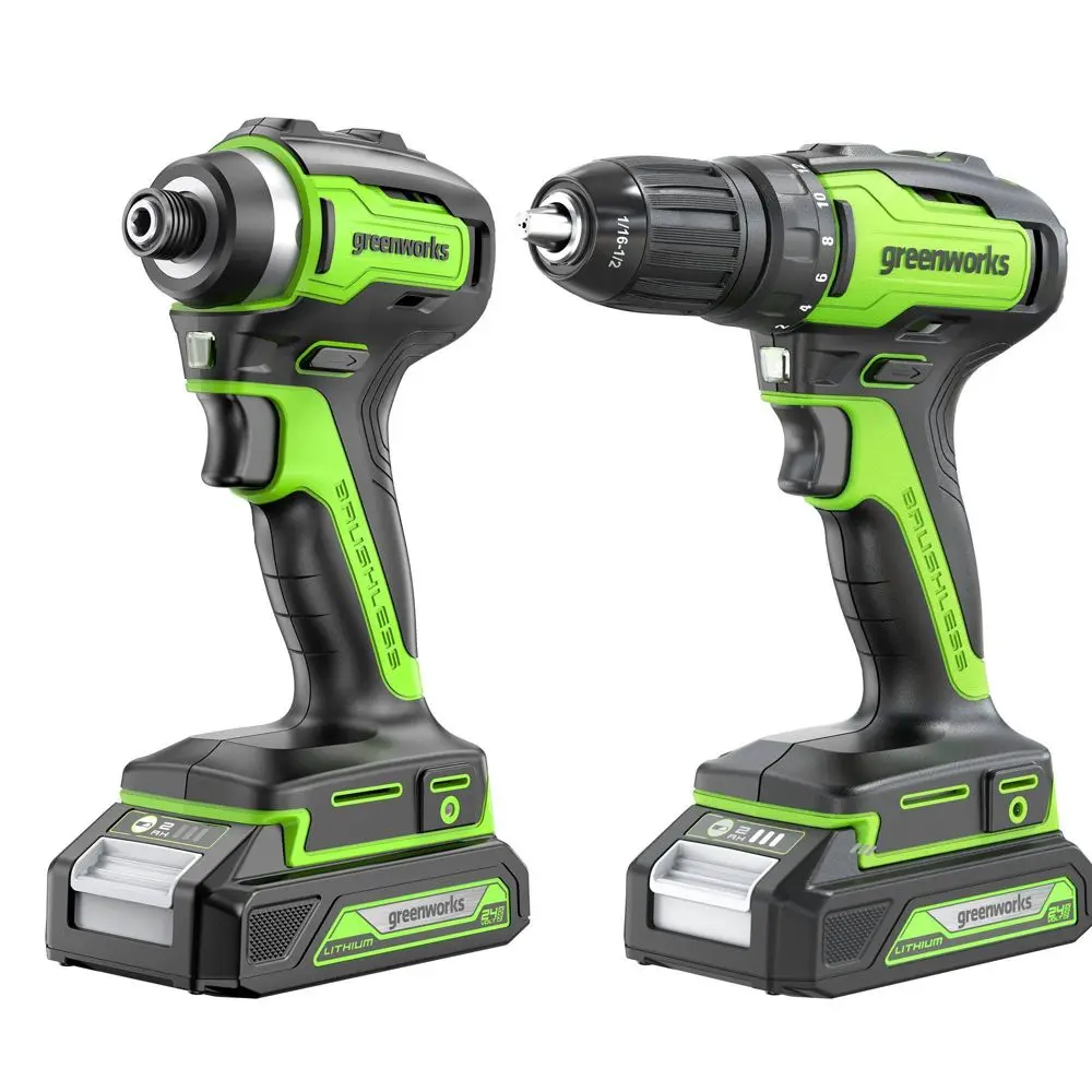 Greenworks POWERALL 24V Cordless Brushless Drill/Driver with (2) 2.0Ah Batteries and Charger Greenworks POWERALL 24V Cordless Brushless Drill/Driver with (2) 2.0Ah Batteries and Charger
