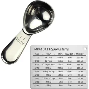 Coffee Scoop 18/8 Stainless Steel Tablespoon (1pc 15ml with  Measurement Metric Conversion Chart)