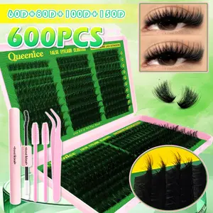 Lash Clusters Kit, Volumized False Eyelashes 10–18 mm D Curl 60D/80D/100D/150D Natural Thick Volume Individual Eyelashes Extensions Book Set Eyelash Glue Extension with Bond & Seal, Brush and Tweezers, Perfect for DIY at Home for Women and Beginners