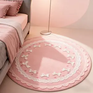Pink carpet,Bow and heart Charming Print rug, 1 PC soft plush bedroom rug, romantic round foot mat, soft and fluffy rug, stylish home décor, suitable for living room, bedside table, sofa, walk-in closet and lounge, Versatile Use, Valentine's Day gift.