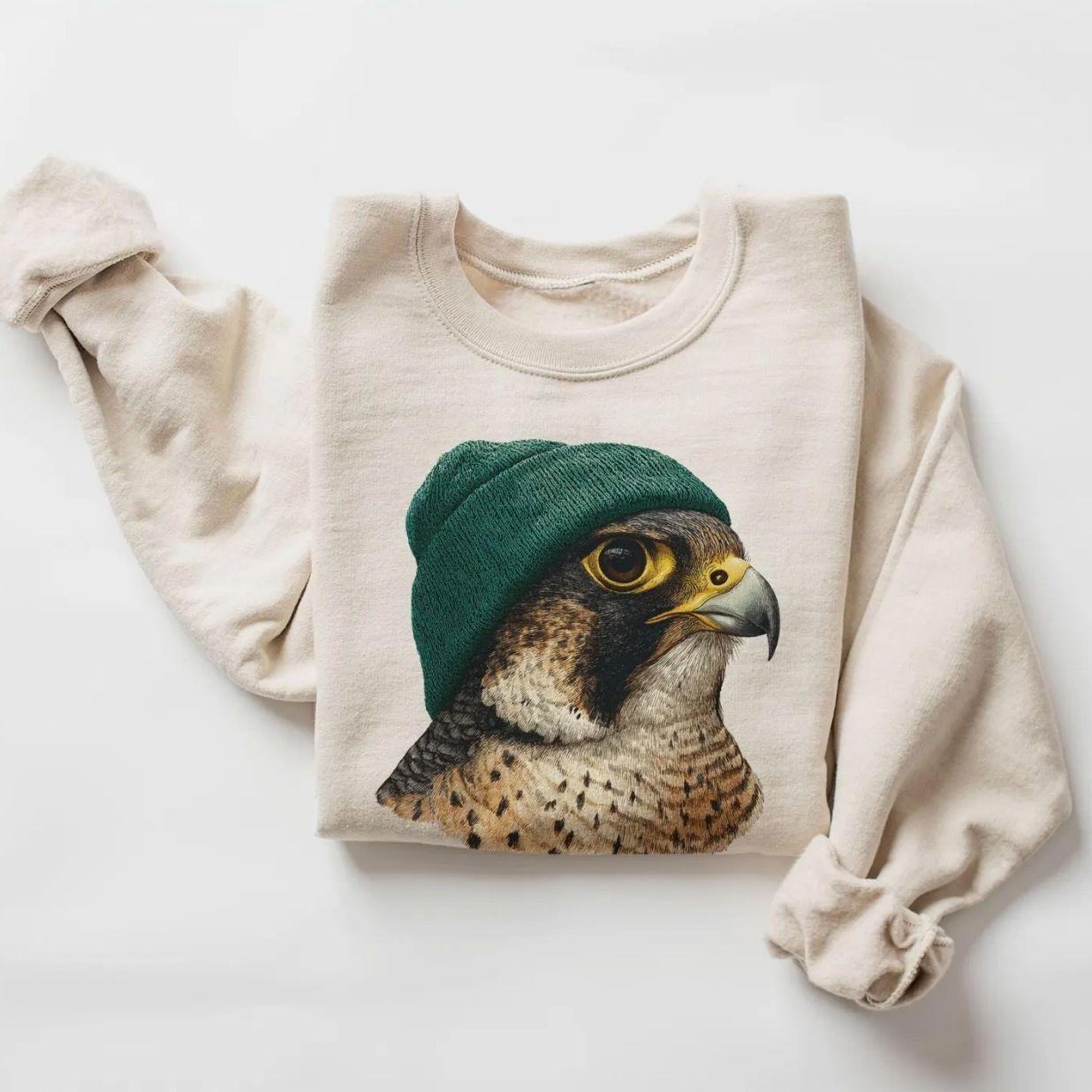 Retro Peregrine Falcon Wearing Beanie Vintage Birding Birdwatching Unisex Sweatshirt – Lauriel Designs PG