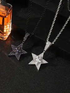 Rotating Star Charm with Twist Chain Necklace