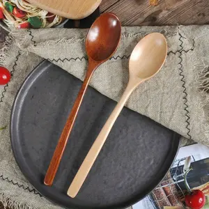 2pcs Stirring Spoon, Household Daily Wooden Soup Spoon, Tableware Long Handled Wooden Spoon, Honey Spoon, Solid Wooden Coffee Spoon