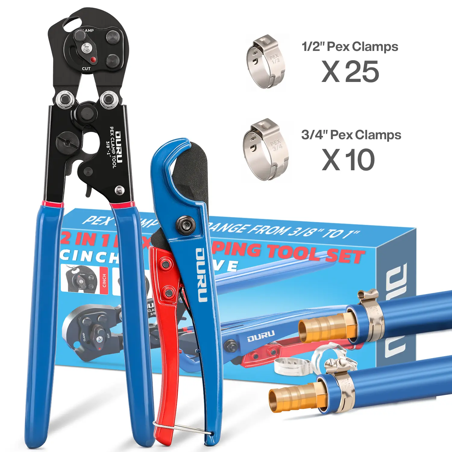 OURU PEX Crimping Tool Kit, Cinch & Remove, 3/8" to 1",PEX Cutter & Clamps