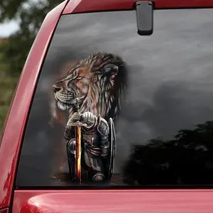 Premium Jesus Car Decal – Lion of Judah with Fighter Warrior Design – Durable & Waterproof Christian Vinyl Sticker for Car, Truck, Window, Laptop, Bumper