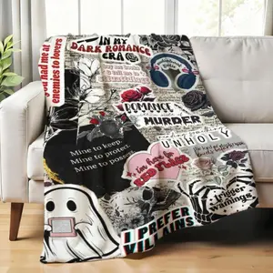Dark Romance Era Villain Lover Collage Flannel Blanket Cooling Blanket Homegoods Soft Cozy For Bedroom Living Room Sofa Couch For Book Lovers Gothic Readers Perfect Gift Children's Day Festival Gifts