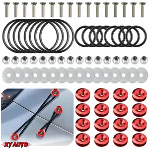 Bumper Quick Release Fastener Kit, Universal Quick Release Clips for Car Front Rear Bumper, 16PCS Replacement O-Rings Including 8 Regular & 8 Large Size, Red
