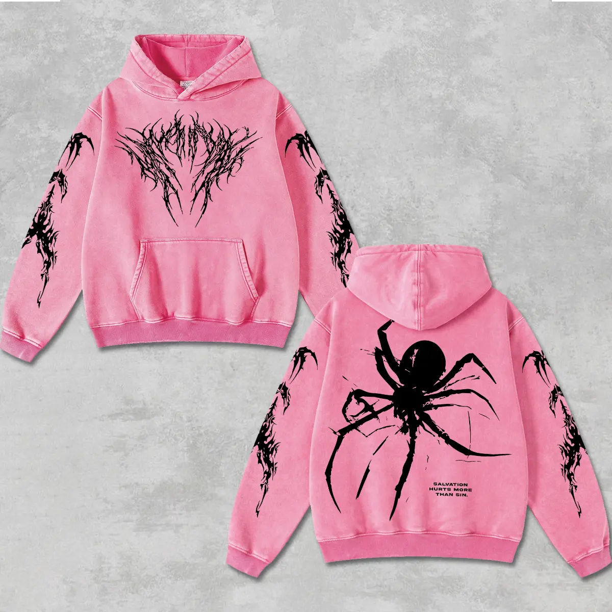 Retro Salvation Hurts More Than Sin Racing Hoodie Washed Pink, Motor World Championship Enthusiast, Motorcycle Off-Road Dirt Bike Graphic Streetwear, Heavyweight Biker Sweatshirt, Retro Moto Gear Motorbike Apparel Men’s Grunge Y2K Racing Jacket Style