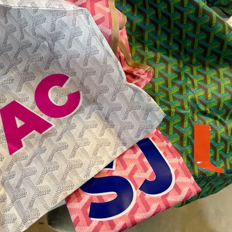 Large reusable geometric print fashion inspired  nylon tote, stylish, customize your way, great for travel (add initials or college)