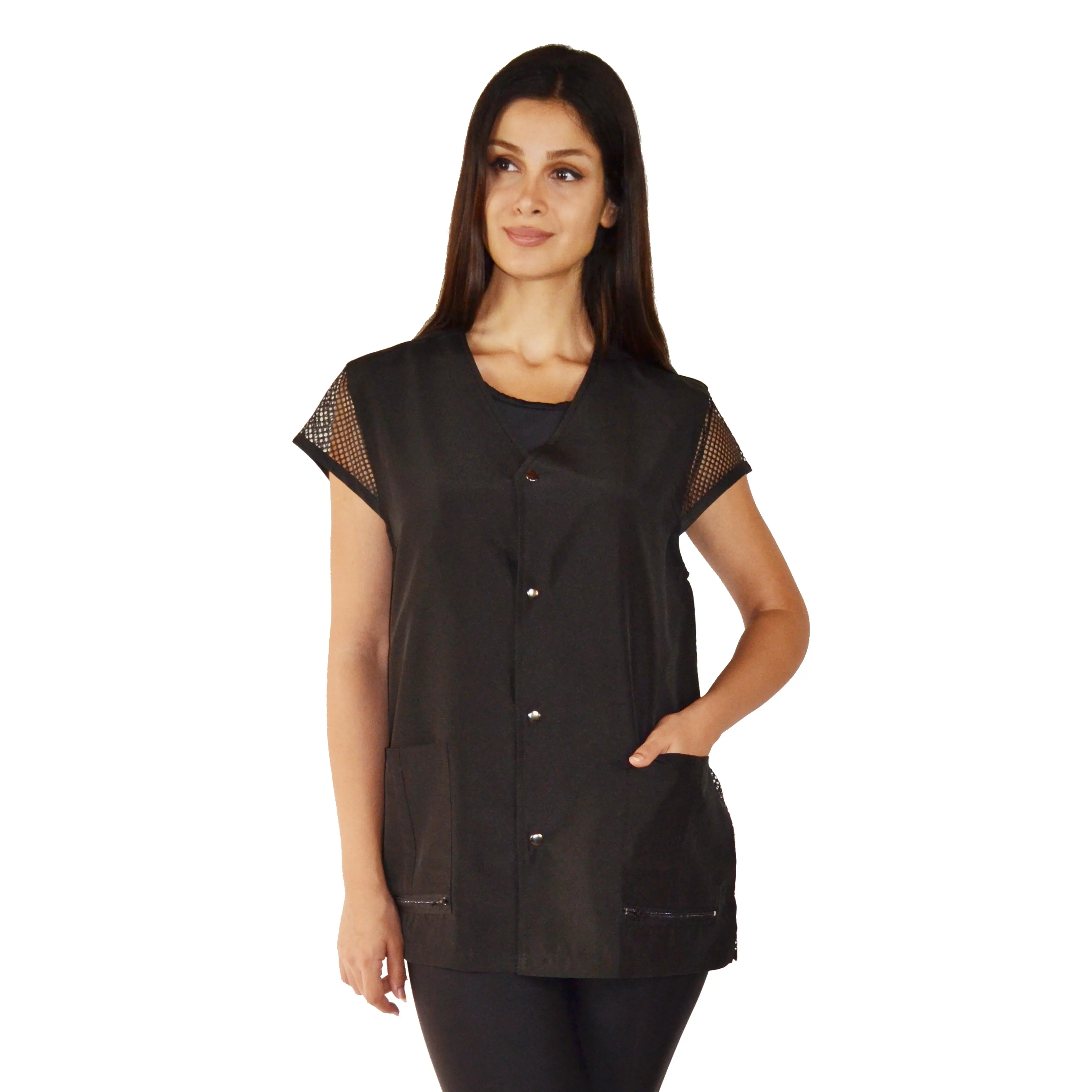 430 - Mesh Back Water Resistant Hair Resistant Bleach Resistant Snap Button Closure Styling Jacket