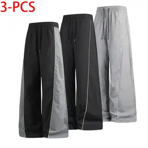 Women’s 3-Pack Side-Striped Colorblock Wide-Leg Drawstring Casual Athletic Joggers