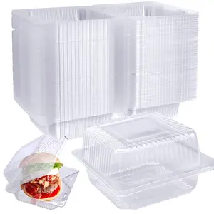 Transparent Plastic Container with Lid Single Piece Cake Container Square Food Storage Disposable Flip Lid Container Suitable for Cake Cookies Pasta Sandwich Salad Takeout Tray with Lid