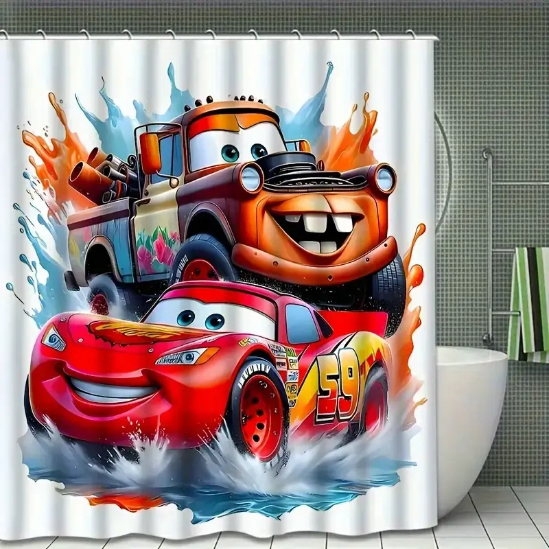 DISNEY CLASSIC Car Graphic Shower Curtain - Soft Polyester, Crisp Digital Print, Quick-Dry, Comfy Touch Bathroom Accessory for Home Decor, All-Season Holiday Gift