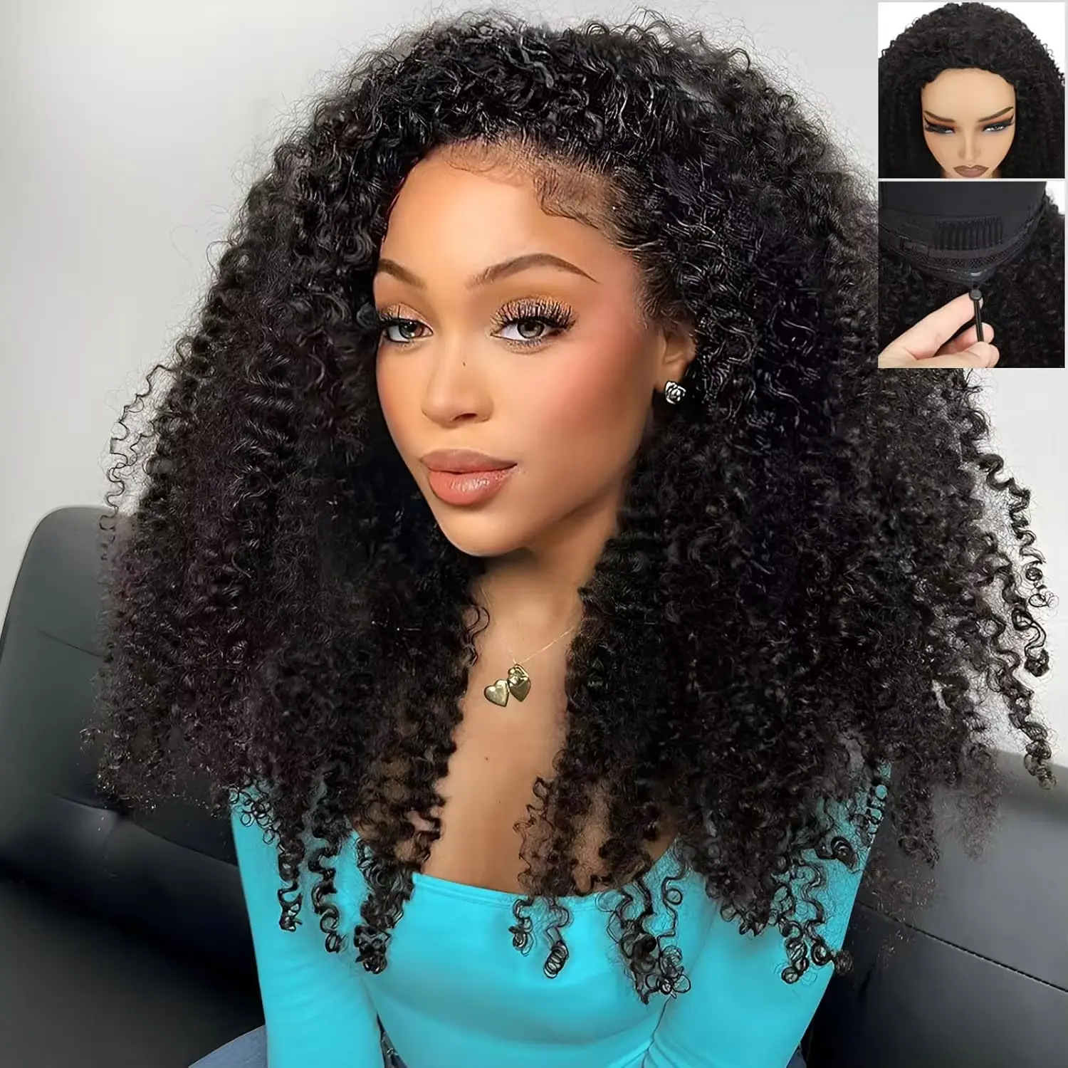 [3 IN 1] Brazilian Kinky Curly Half Wigs Upgraded Glueless Drawstring Wig For Beginners 14~34Inch 180Density Glueless Deep Wave Half Human Hair Wigs