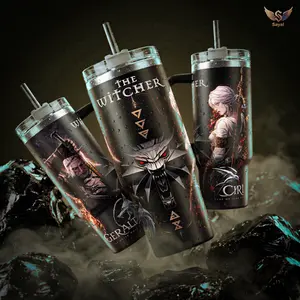 The Witcher Geralt Ciri Monster Slayer 40 20 oz Insulated Tumbler Stainless Steel With Handle Straw Keeps Drinks Hot Cold Dark Fantasy Gaming Merch For Fans