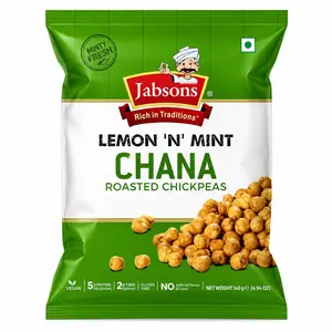 Jabsons Lemon 'N' Mint Chana 140g (4.94 oz) – Roasted Chickpeas | 5g Protein & 2g Fiber Per Serving | Vegan, Gluten Free | No Artificial Flavor or Color