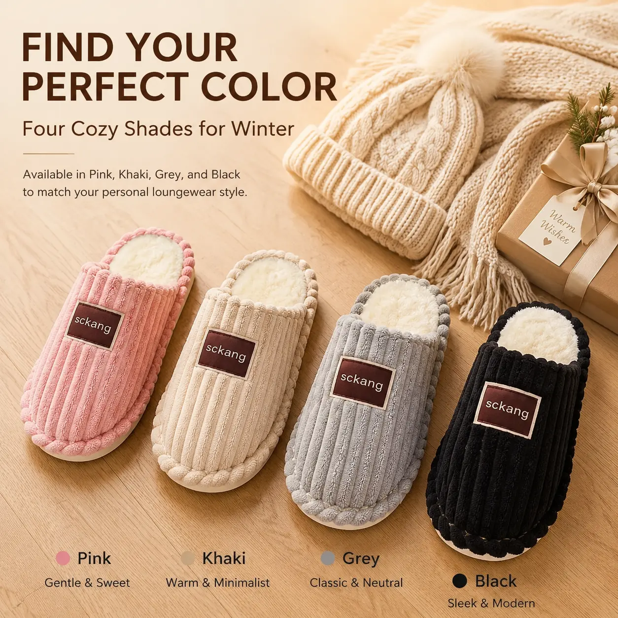 SCKANG Women's Ribbed -Lined Home Slippers, Soft and Warm with Breathable Ribbed Design, Non-Slip EVA Sole for Comfortable Close-Fitting Indoor Wear. Available in Multiple Colors and Sizes for Men, Women, and Couples, Women Shoes