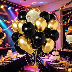 Black and Gold Balloons, 50PCS 12 Inch Black and Gold Confetti Balloon Party Decorations for Birthday,Graduation,New Years,Wedding,Engagement Party Decorations