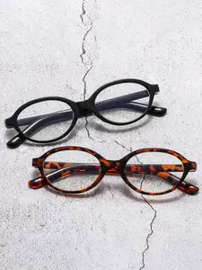 Women's Vintage Oval Eyeglass Frames Anti-Blue Light, Casual Style, Solid Pattern, PC Material, All Seasons, 2 Pieces Set