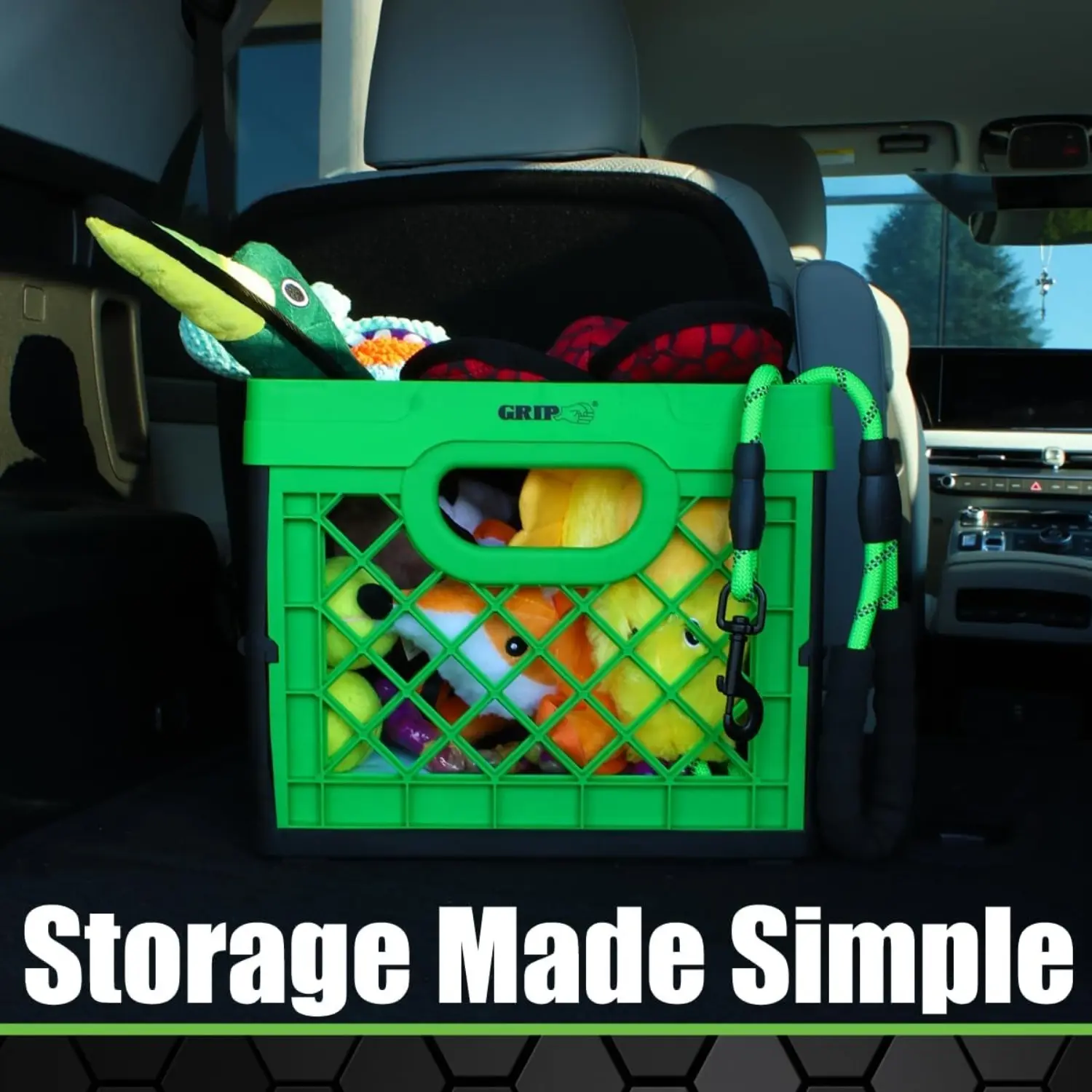 Large Collapsible Lightweight Storage Crate with Handle & Strap, Heavy-Duty Stackable Plastic Bin, Space-Saving Folding Organizer for Car Trunk, Home, Multipurpose Toy & Tool Storage Box, Green