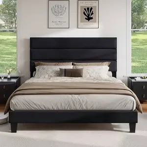 Modern Platform Bed Frame With Linen Upholstered Headboard – Wooden Slats Support, Noise-Free, No Box Spring Needed, Easy Assembly tall LED Cloud Twin Size Gingham Daybed Trundle