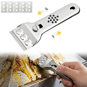 VAYWET Razor Blade Scraper Tool Stainless Steel Multifunctional Cleaning Shovel Ceramic Hob Scraper 5 Blades for Cleaning Window Cooktop Oven Glass Stove Kitchen Floor Door Sticky Residue Tile Wallpaper Decals Labels Caulk Adhesive Paint Glue Removal