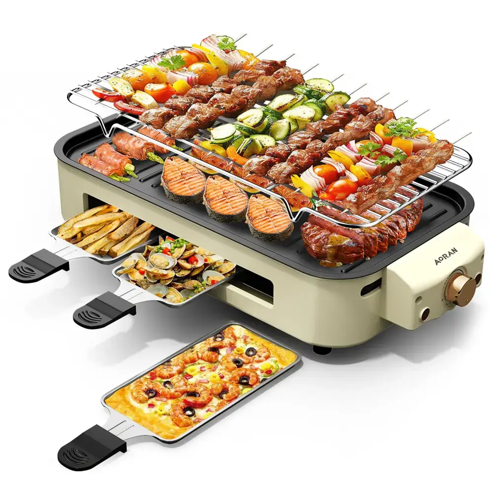 AORAN 1800W Indoor Electric Smokeless BBQ Grill with Non-Stick Coating, Perfect for Home Korean BBQ and Multi-Function Cooking Stainless Steel Grillin