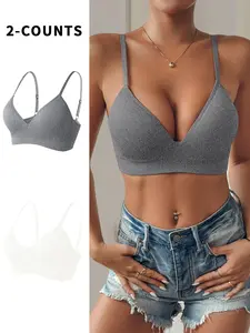 Women's Solid Wireless Bra, Comfortable Breathable Adjustable Strap Push Up Bra, Soft Seamless Lingerie for Daily Wear, Seamless Bra Set