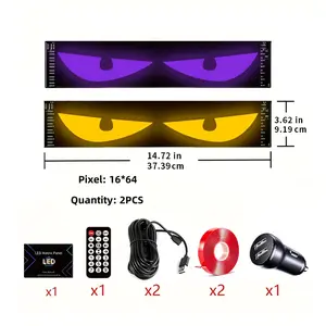 Upgraded Full-Color LED Matrix Panel Set 2PCS Programmable DIY Display Light 14.72in x 3.62in 16x64 Pixel with Remote Cables Adhesive Strips Car Charger for Custom Lighting Projects