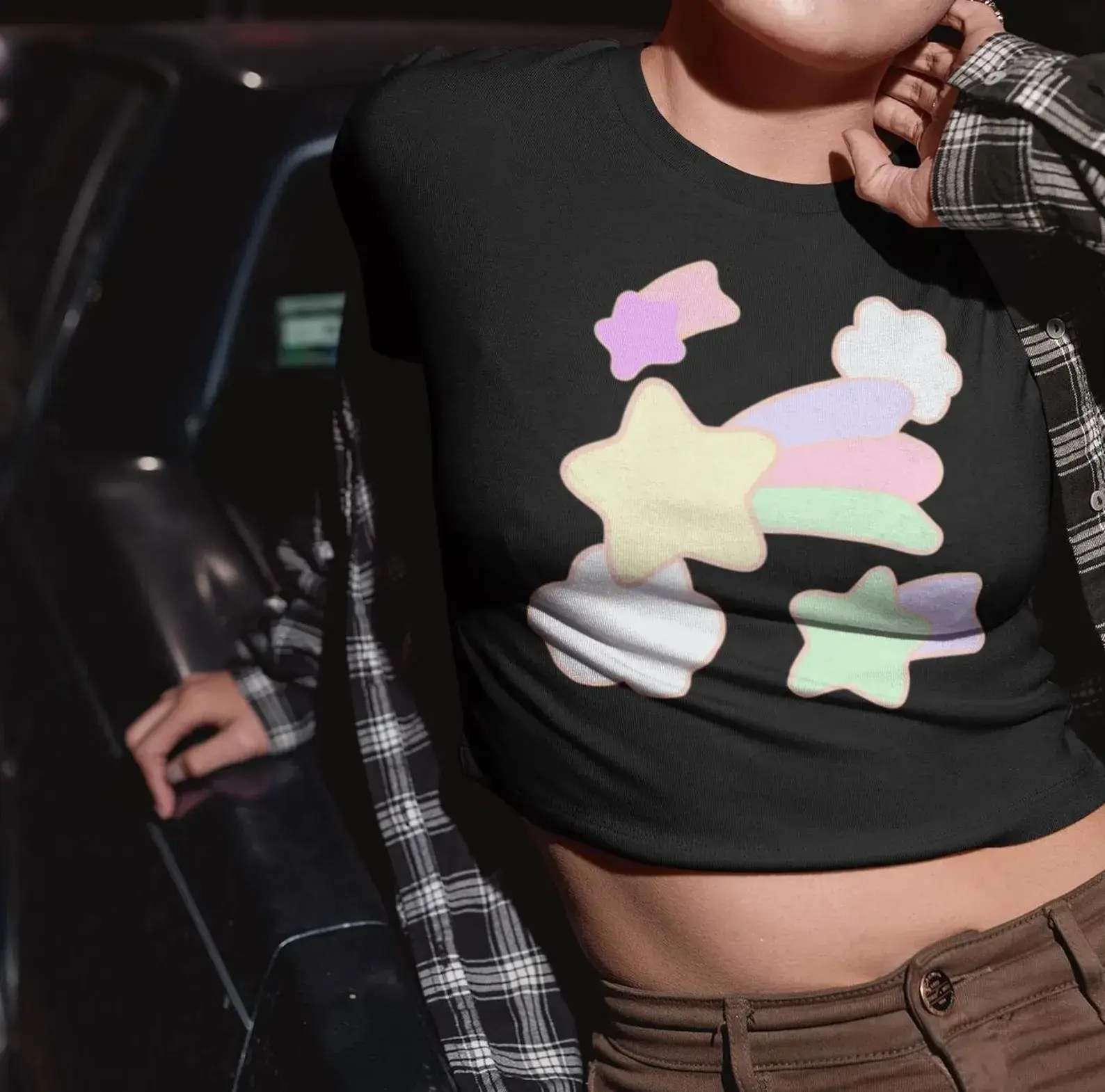 Dreamy Pastel Y2K Graphic Tee Cute Vintage Star Baby Tee Decora Yume Kawaii Shirt Aesthetic Trending Unisex Cute Gift