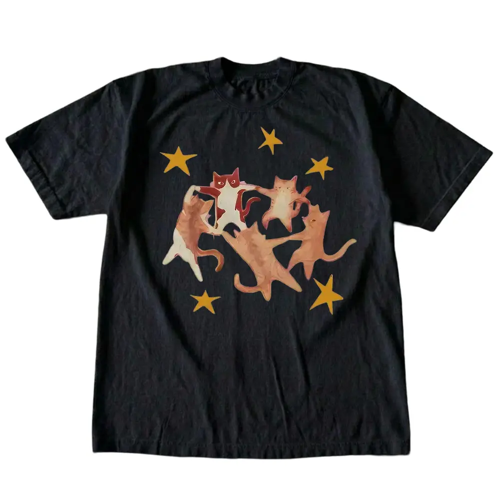 The Vintage Dancing Cats Shirt, Y2K Cat Lover T-Shirt, Whimsical Orange Kitten Graphic Tee, Gift for Men, Gift for Women, Crew Neck T-shirt, Trending T-shirt