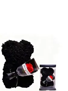 Handmade Rose Bear Father's Day Gift Box, Floral Pattern Stainless Steel Chain, Fashionable All-Season Set, No Choking Hazard