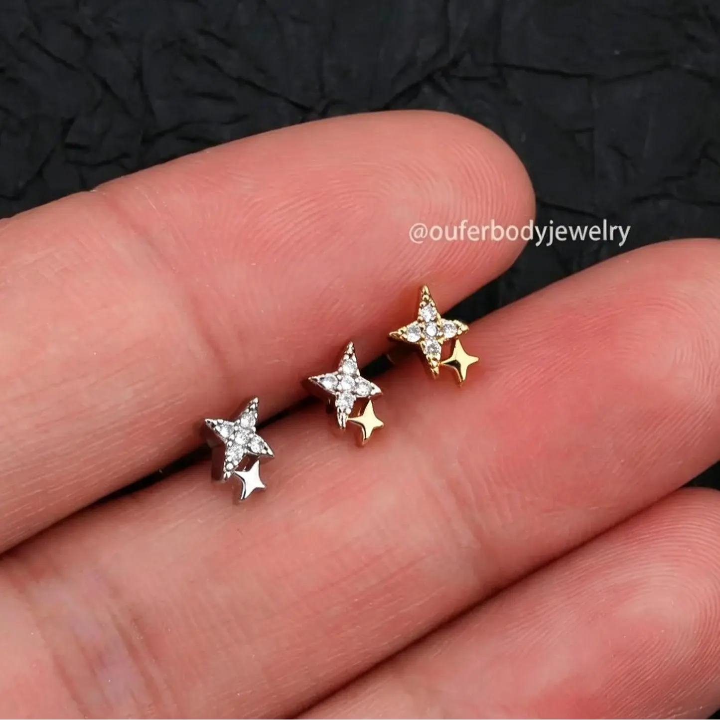 Oufer 16G Tiny Star Studs Earrings Cubic Zirconia Starburst CZ Cartilage Stud Small Tragus Helix Conch Hypoallergenic 316L Stainless Steel