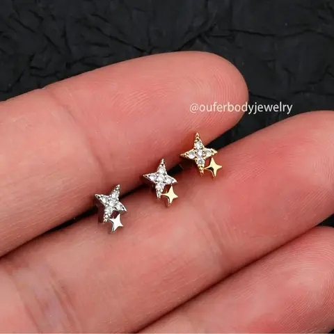 Oufer 16G Tiny Star Studs Earrings Cubic Zirconia Starburst CZ Cartilage Stud Small Tragus Helix Conch Hypoallergenic 316L Stainless Steel