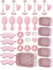 7-Piece Sleepover Party Essentials Makeup Bag Set, Fashion Tool Smooth Gift Set, Cute Butterfly Print Transparent Patchwork Travel Cosmetic Bag